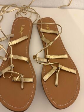 Gold Strappy Lace-Up Women's Sandals